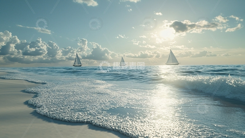 高清大图下载【趣麦麦图】阳光沙滩帆船海景