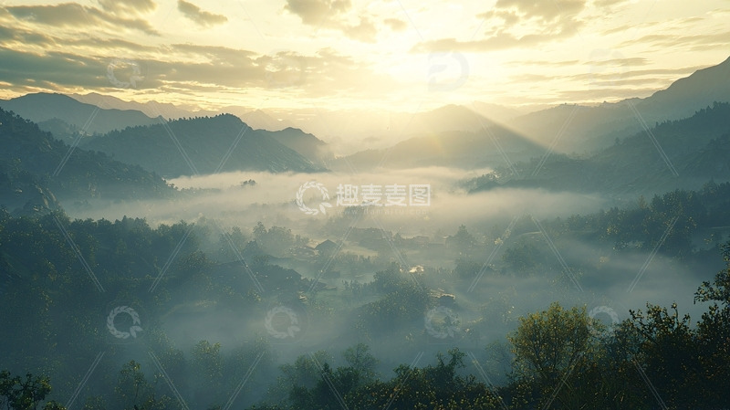 高清大图下载【趣麦麦图】清晨山谷雾气缭绕