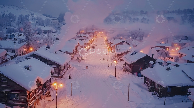 高清大图下载【趣麦麦图】雪夜小镇夜景
