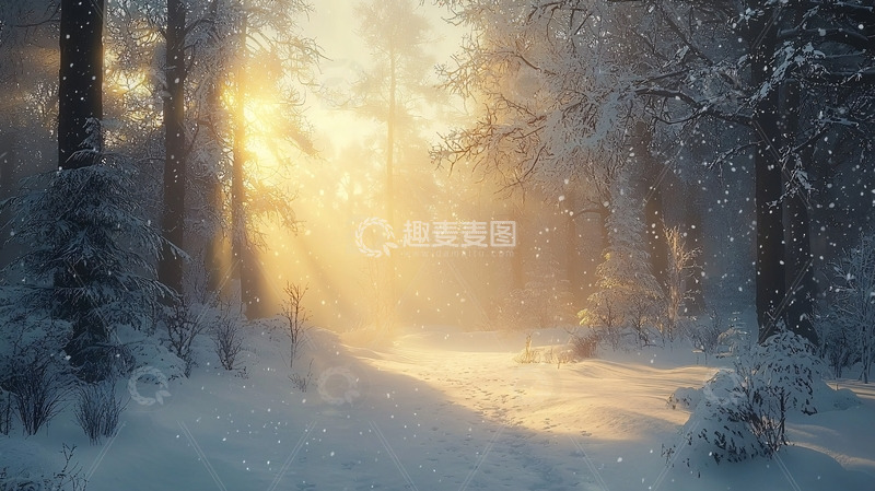 高清大图下载【趣麦麦图】冬日森林阳光洒落