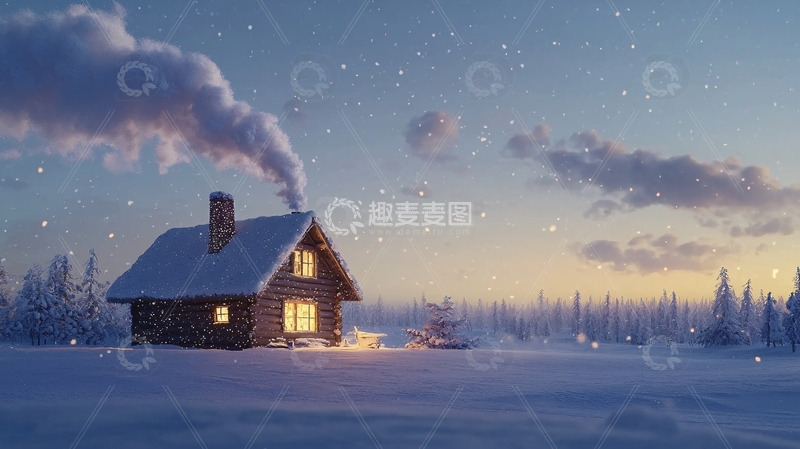 高清大图下载【趣麦麦图】冬日雪景小屋