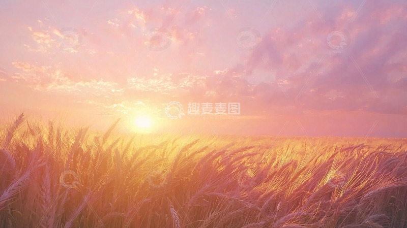 高清大图下载【趣麦麦图】夕阳下的麦田