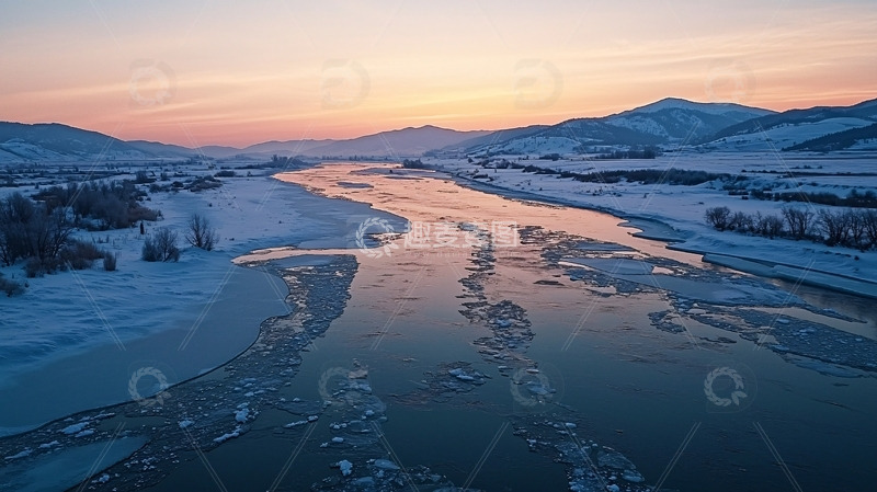 高清大图下载【趣麦麦图】冬季河流冰雪景观