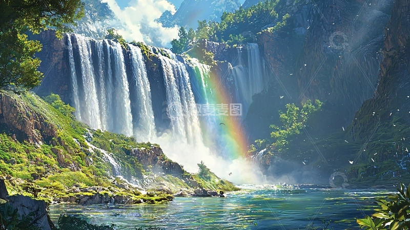 高清大图下载【趣麦麦图】瀑布彩虹风景