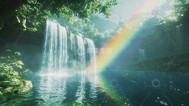 高清大图下载【趣麦麦图】瀑布彩虹森林