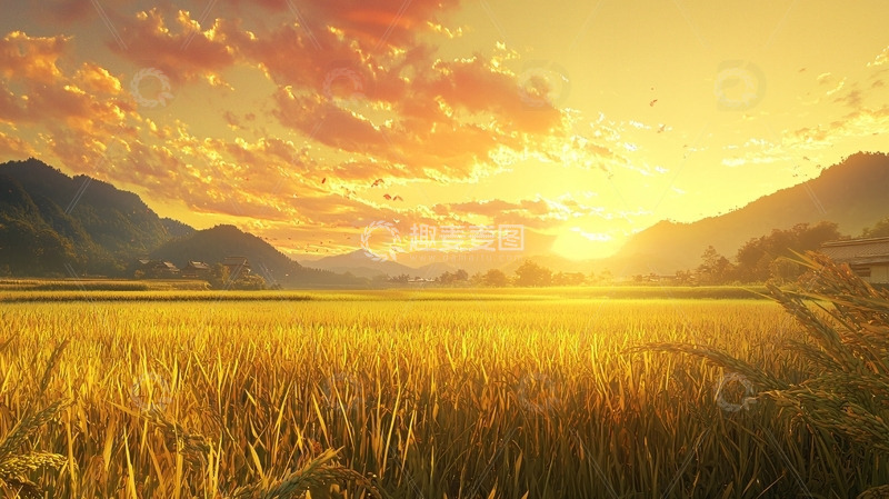 高清大图下载【趣麦麦图】金色麦田日落