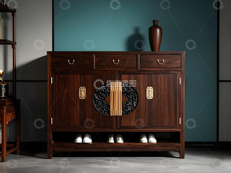 高清大图下载【趣麦麦图】深红色古典木质雕花收纳柜