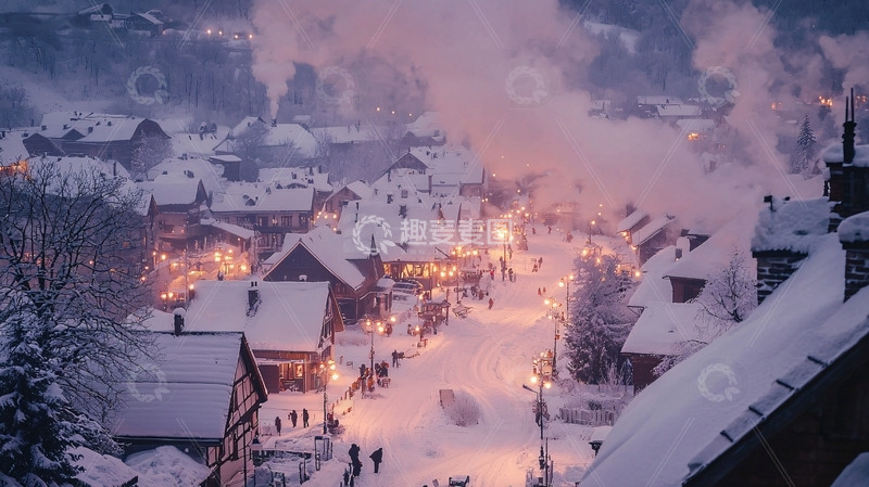 高清大图下载【趣麦麦图】雪夜小镇