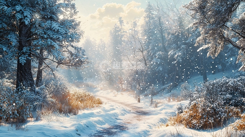 高清大图下载【趣麦麦图】冬日雪景森林小路