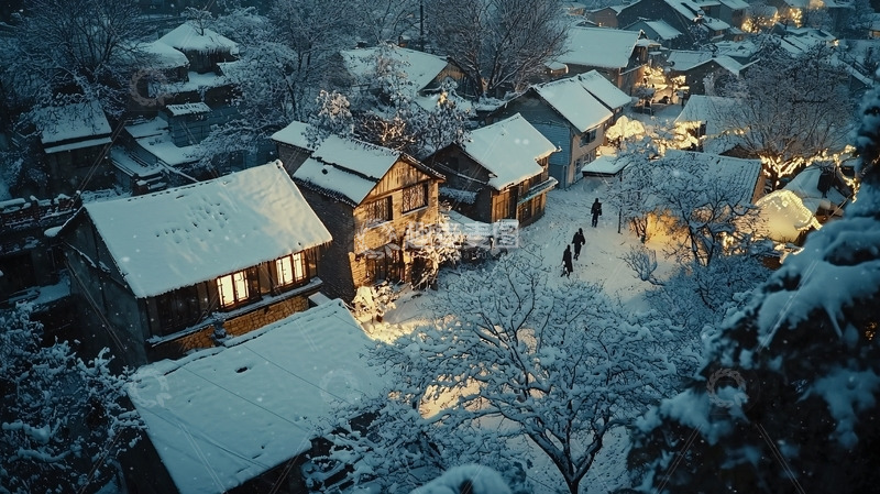 高清大图下载【趣麦麦图】雪夜小镇