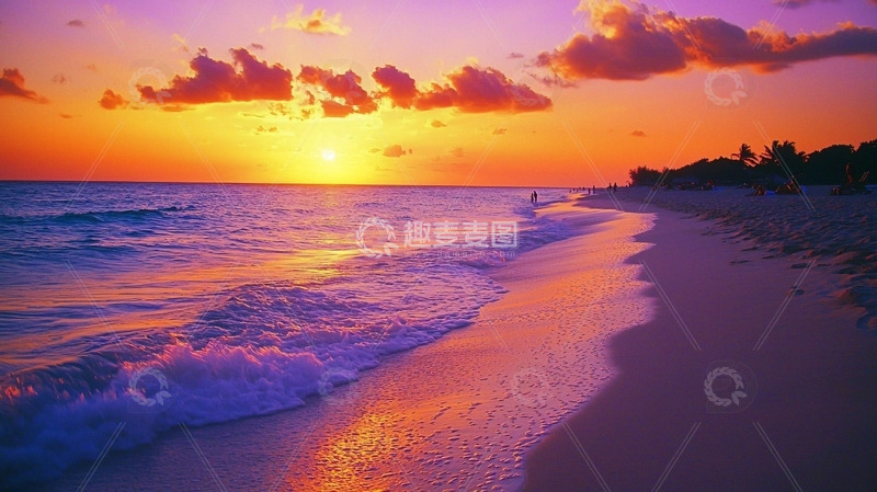 高清大图下载【趣麦麦图】海滩日落景色
