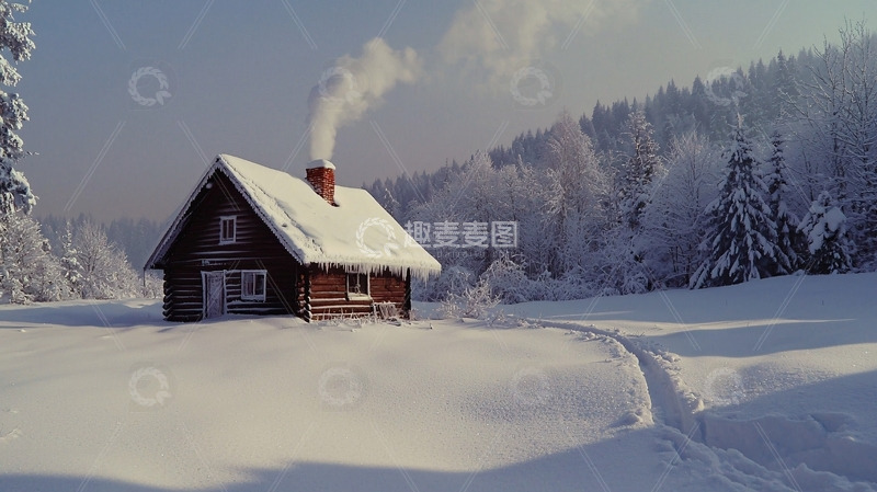 高清大图下载【趣麦麦图】雪中木屋