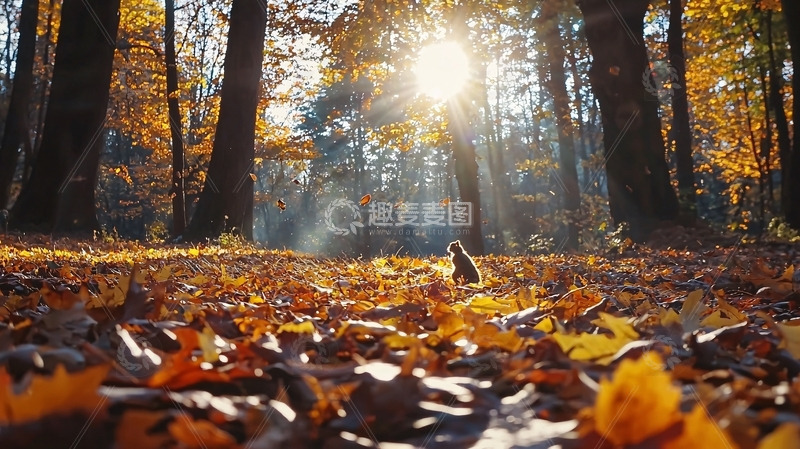 高清大图下载【趣麦麦图】秋日森林阳光洒照