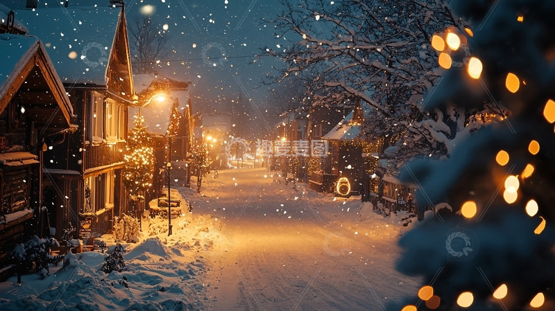 高清大图下载【趣麦麦图】下雪的夜晚街道