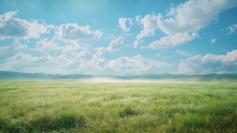 高清大图下载【趣麦麦图】蓝天白云下的绿草地