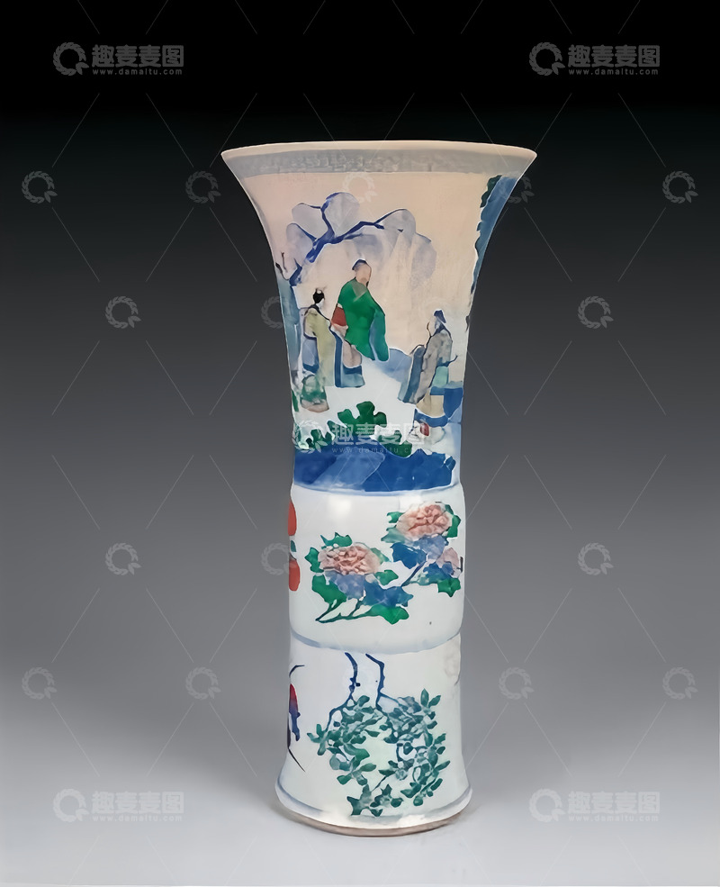 高清大图下载【趣麦麦图】清朝康熙五彩花觚 