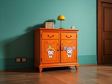 橙色卡通图案装饰矮柜