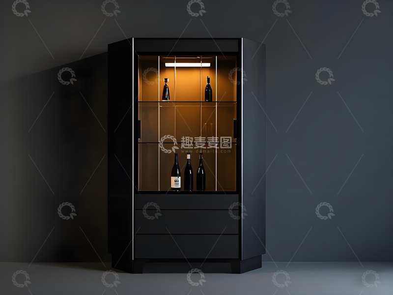 高清大图下载【趣麦麦图】黑色欧式玻璃门酒柜陈列