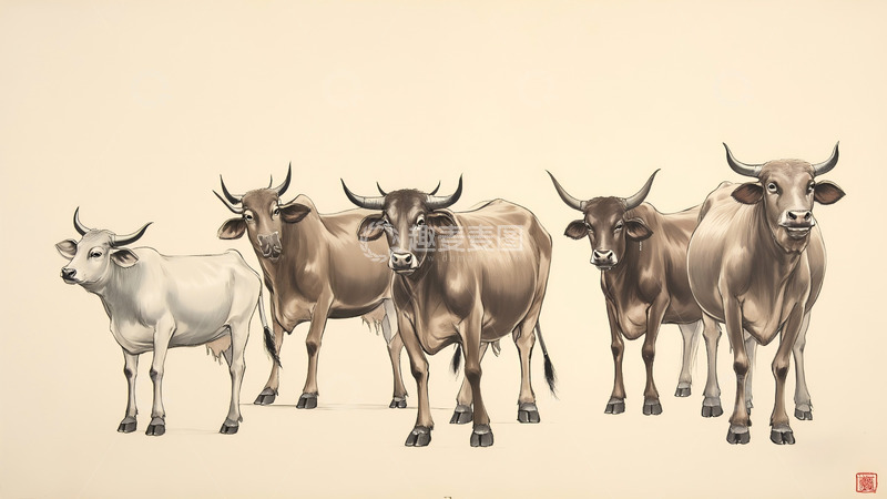 高清大图下载【趣麦麦图】唐代 韩滉五牛图 