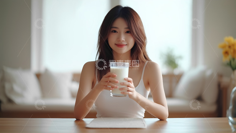 高清大图下载【趣麦麦图】早餐喝牛奶的女人摄影图1