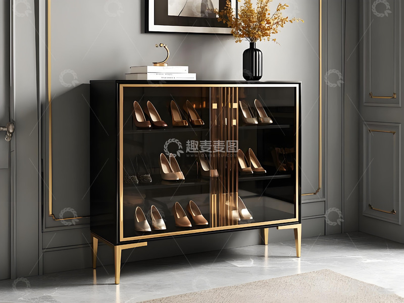 高清大图下载【趣麦麦图】黑金色玻璃时尚鞋柜装饰