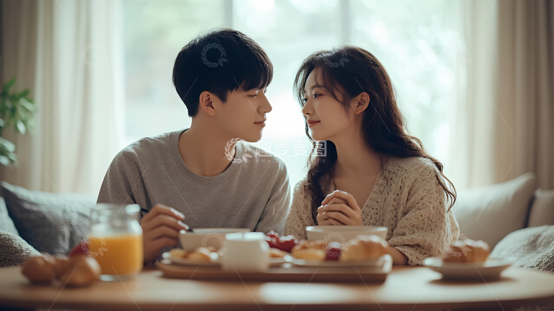 高清大图下载【趣麦麦图】一起吃早餐的甜蜜情侣摄影图1