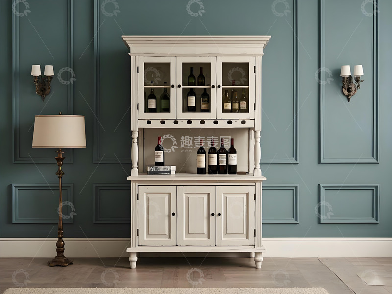 高清大图下载【趣麦麦图】白色欧式玻璃门酒柜