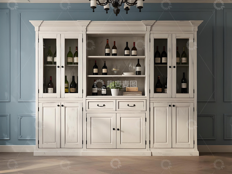 高清大图下载【趣麦麦图】白色欧式玻璃储物酒柜