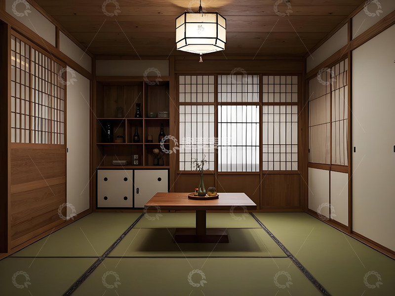 高清大图下载【趣麦麦图】日式木质茶室榻榻米