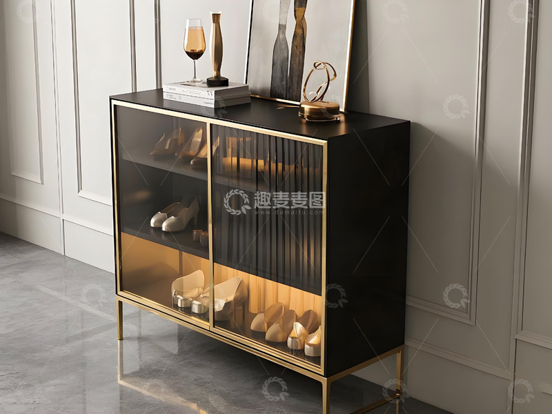 高清大图下载【趣麦麦图】黑金色宠物展示鞋柜