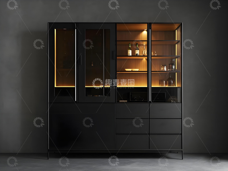 高清大图下载【趣麦麦图】黑色现代带灯玻璃展示柜