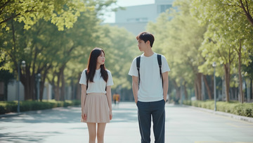 大学生情侣男女校园人像摄影图