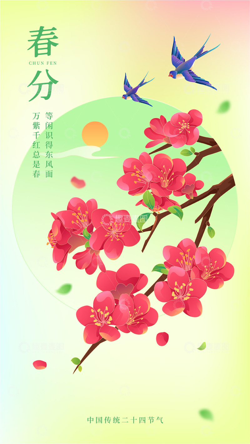 春分海报海棠花插画