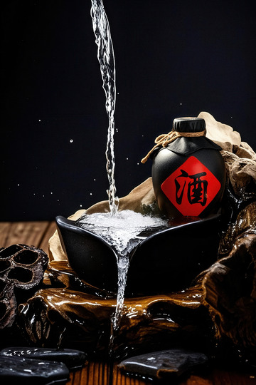 黑瓶倒酒入黑皿，古风韵味十足