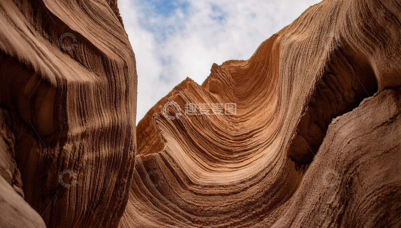 高清大图下载【趣麦麦图】蓝天白云下的波浪状砂岩峡谷
