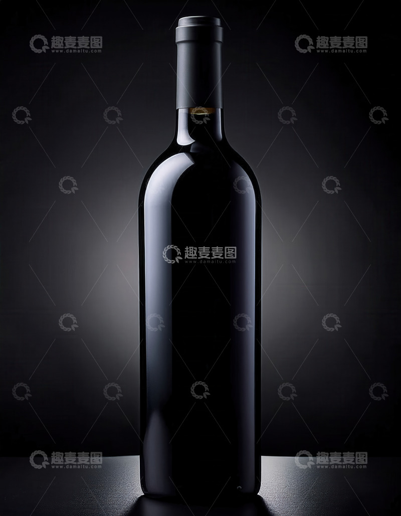 高清大图下载【趣麦麦图】黑色背景下独立的深色葡萄酒瓶