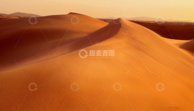 高清大图下载【趣麦麦图】夕照下连绵起伏的金色沙丘海洋