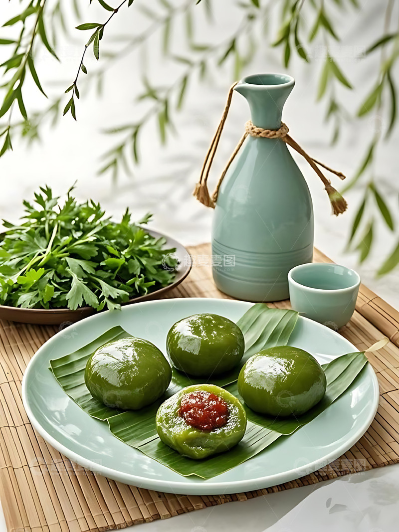 高清大图下载【趣麦麦图】清明节青团艾草高清摄影图1