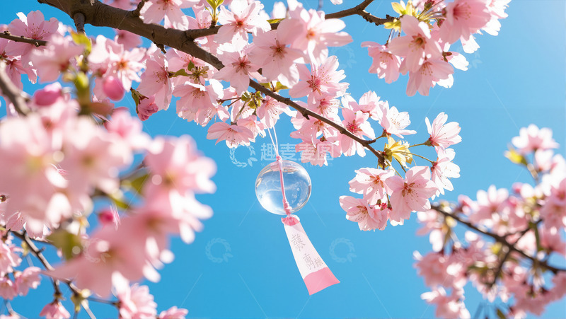 高清大图下载【趣麦麦图】樱花花枝风铃春日摄影图