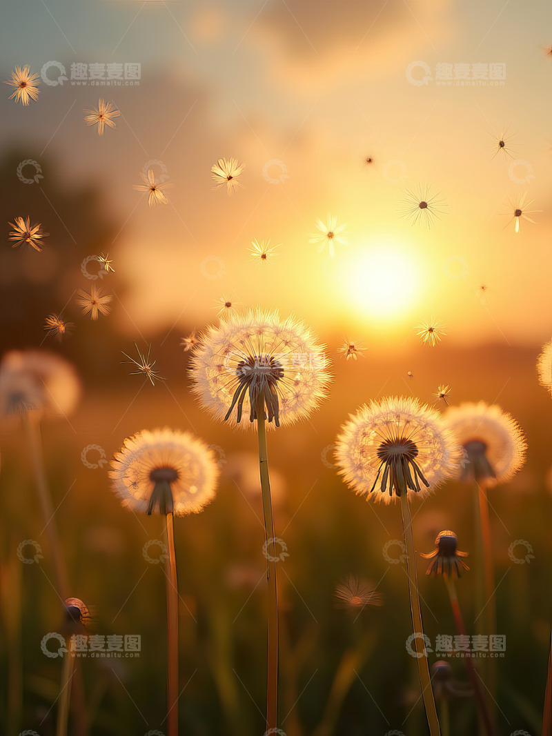 高清大图下载【趣麦麦图】夕阳下的蒲公英1