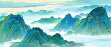 云雾中若隐若现的翠色连绵山峦