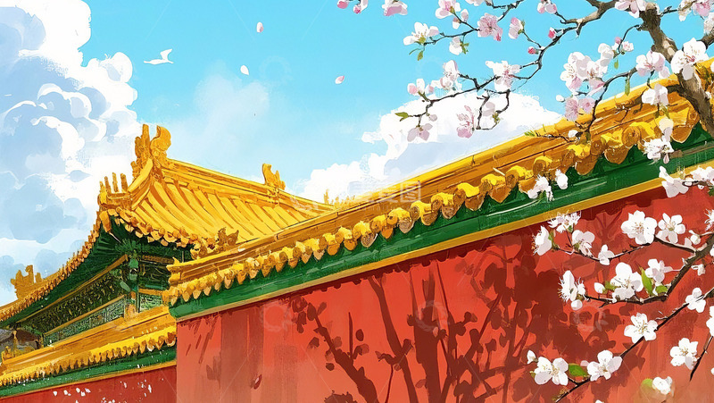 高清大图下载【趣麦麦图】故宫春景花鸟插画图