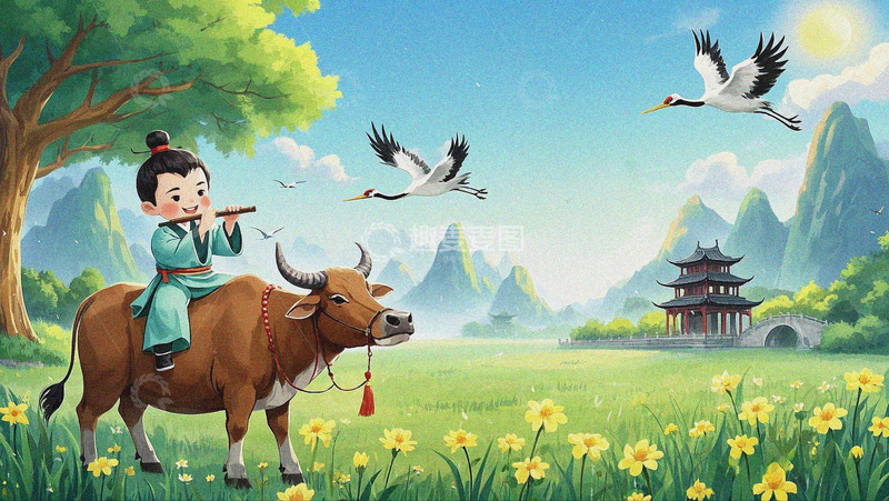 高清大图下载【趣麦麦图】清明节国风国潮插画背景