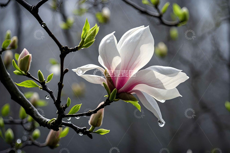 雨后绽放的玉兰花摄影图