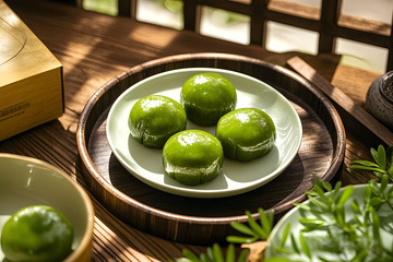 木盘上的美味青团