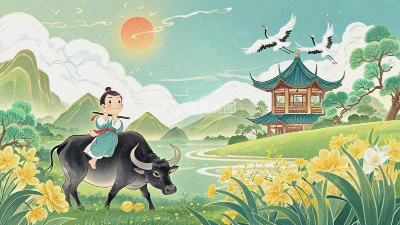 高清大图下载【趣麦麦图】清明节国风插画背景
