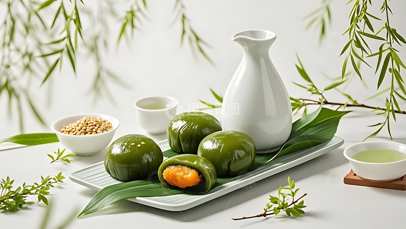 高清大图下载【趣麦麦图】清明节青团艾草高清摄影特写