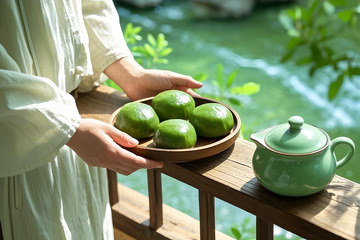 手托青团清明节美食摄影