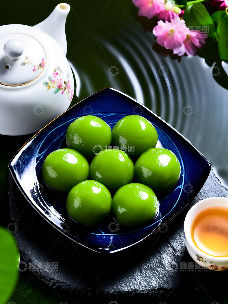 高清大图下载【趣麦麦图】溪水畔的青团茶韵摄影图