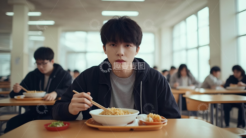 高清大图下载【趣麦麦图】学校食堂吃饭的男学生人像摄影